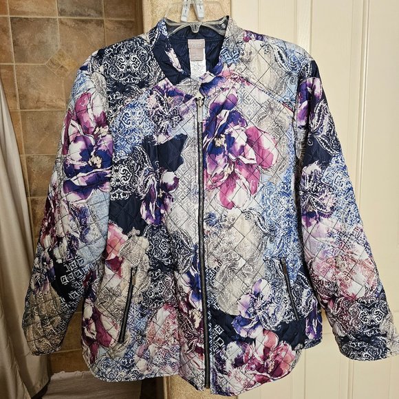 NWT Chico's Zenergy Reversible Puffer Jacket Mixed Floral Quilted - Size 3 (XL) - Picture 1 of 13